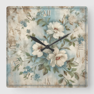 a beauty of flowers - shabby chic vintage square wall clock