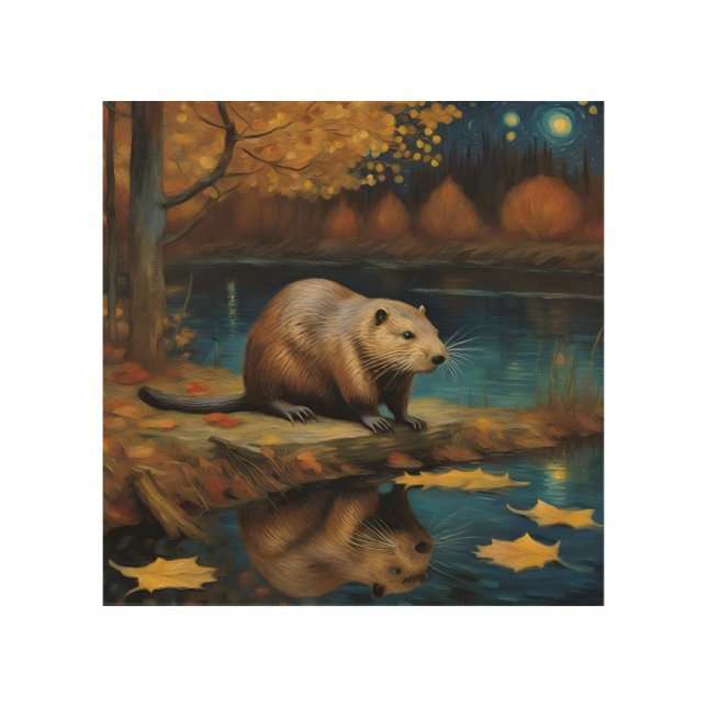 A Beaver by Van Gogh Wood Wall Art (Front)
