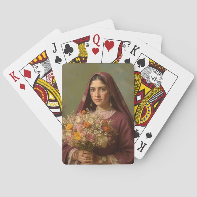 A Bedouin Young girl holding flowers Poker Cards (Back)