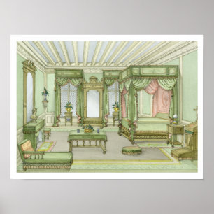 A Bedroom interior in Henri II style (colour litho Poster