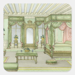 A Bedroom interior in Henri II style (colour litho Square Sticker