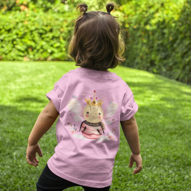 A Bee and Her Crown with Flowers Toddler T-shirt (Cute queen bee with gold crown and flowers on toddler's t shirts as gifts for her. )