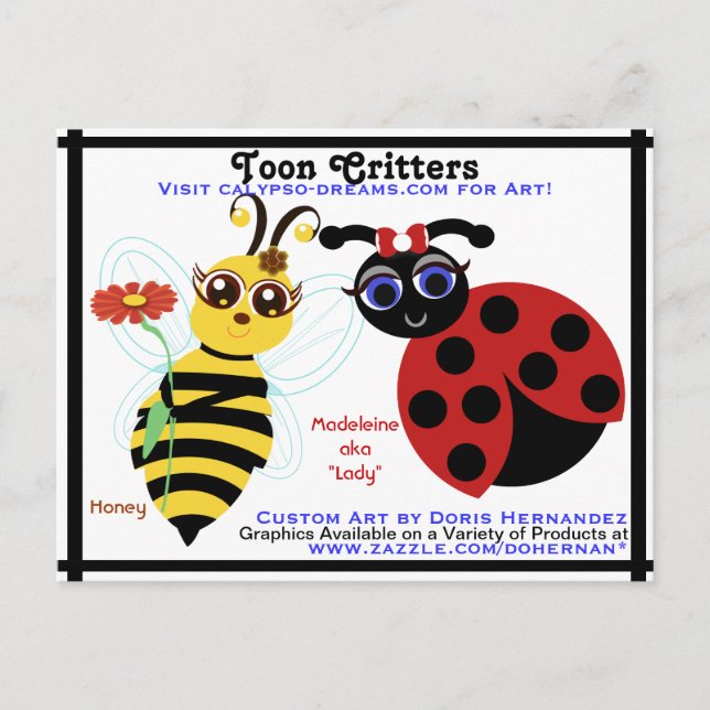 A*  Bee and LadyBug Toons Business Card Postcard (Front)