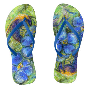 A Bee & Forget-me-not Flowers Flip Flops