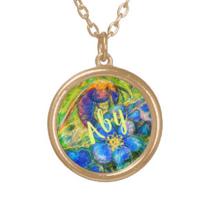 A Bee & Forget-me-not Flowers & Name Gold Plated Necklace