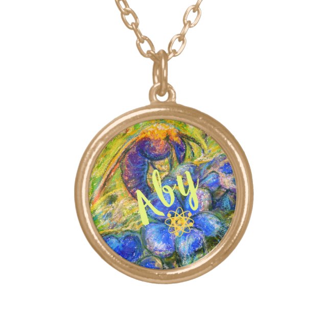 A Bee & Forget-me-not Flowers & Name Gold Plated Necklace (Front)