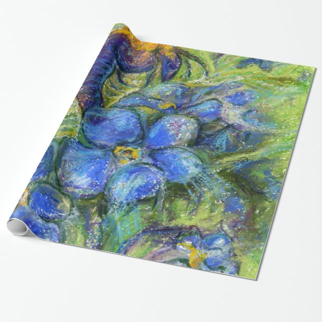 A Bee & Forget-me-not Flowers Wrapping Paper (Unrolled)