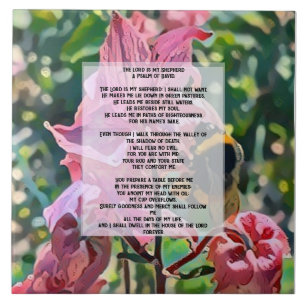 a bee in a garden with Psalm 23 Ceramic Tile