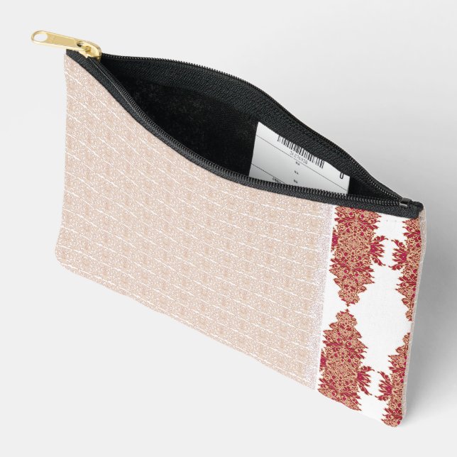 a beige and white checkered pattern on a white bac accessory pouch (Open)
