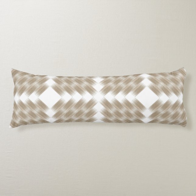 a beige and white checkered pattern on a white body pillow (Front)