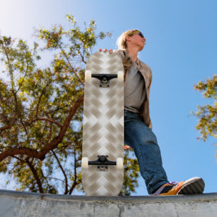 a beige and white checkered pattern on a white skateboard