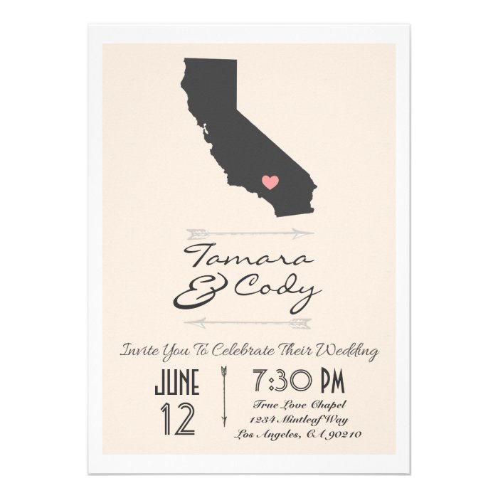 A Beige Colored California Wedding Invitation