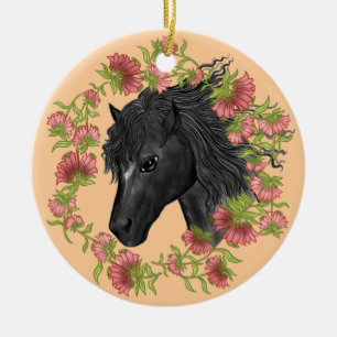 A Bellflower Black Horse Ceramic Ornament