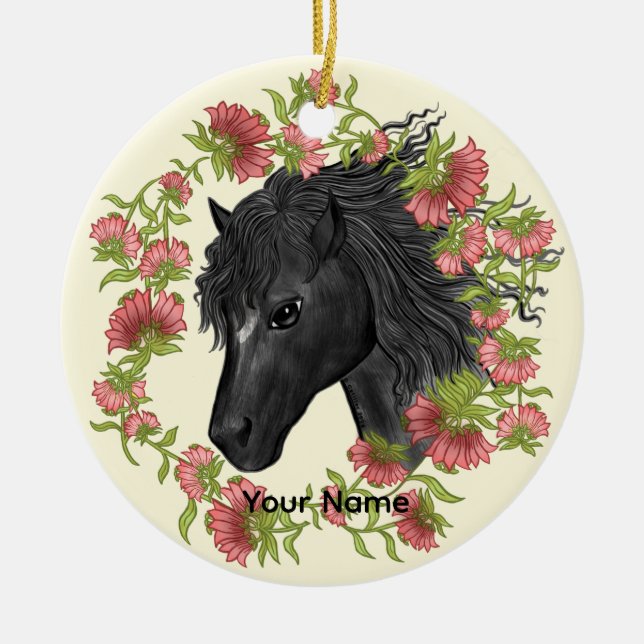 A Bellflower Black Horse Ceramic Ornament (Front)
