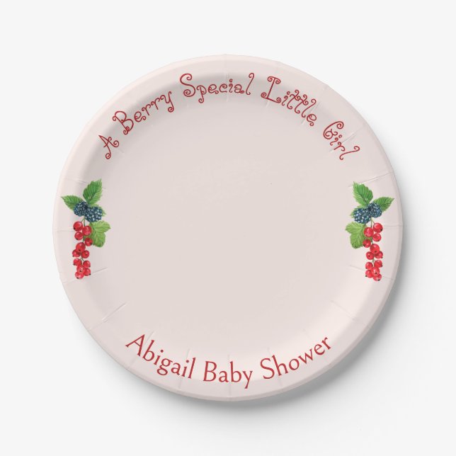 A Berry Special Little Girl Blush Baby Shower  Paper Plates (Front)