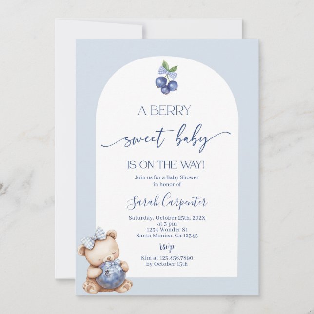 A Berry Sweet Baby Blueberry Baby Shower Invitatio Invitation (Front)