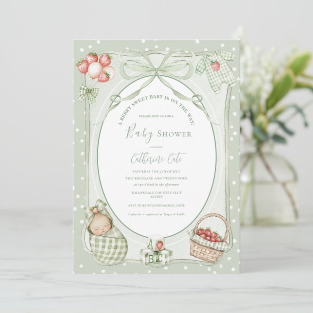 A Berry Sweet Baby Cute Baby Shower Invitation (Standing Front)