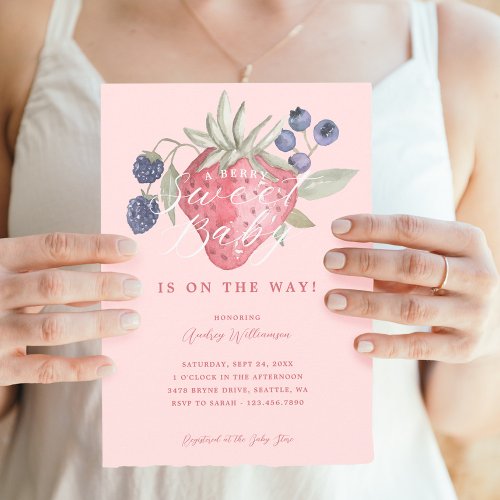 A Berry Sweet Baby Girl is on the Way Wild Berry Invitation