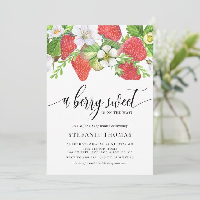 A Berry Sweet Baby Is On The Way Baby Brunch Invitation (Standing Front)