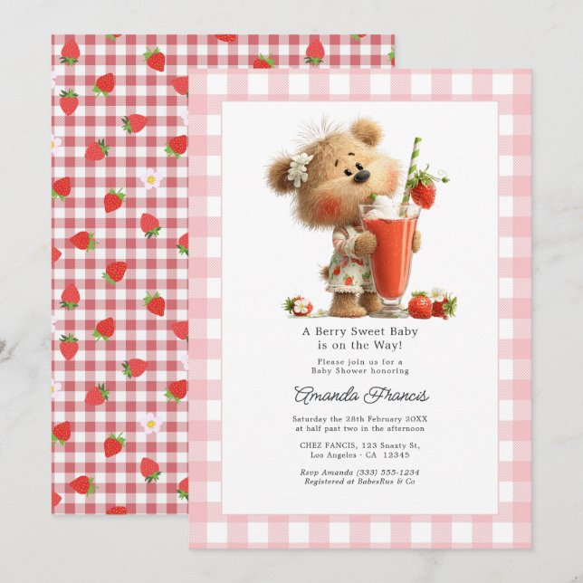 A Berry Sweet Baby Is on the Way Bear Baby Shower Invitation (Front/Back)