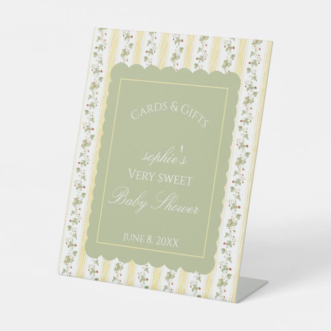 A berry sweet baby is on the way cards & gifts pedestal sign (Front)