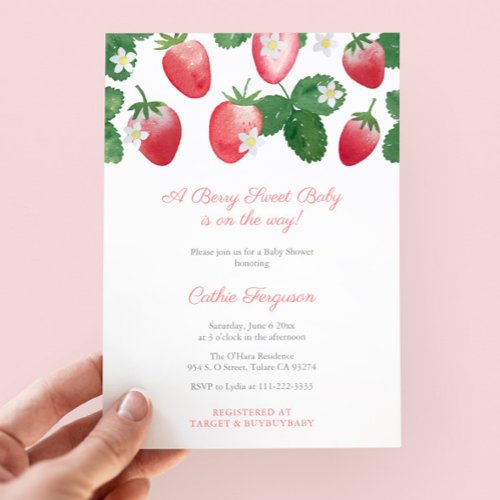 A Berry Sweet Baby Is On The Way Strawberry Shower Invitation