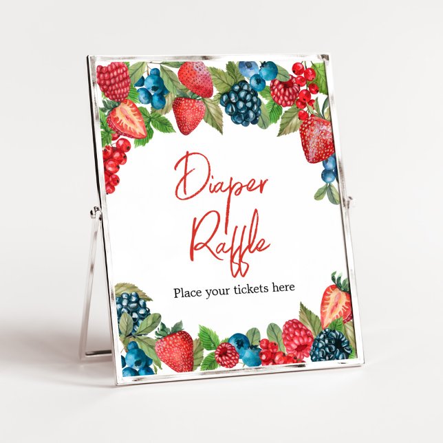 A Berry Sweet Baby Shower Diaper Raffle Poster (Sweet Girl Berry Baby Shower Diaper Raffle Sign)