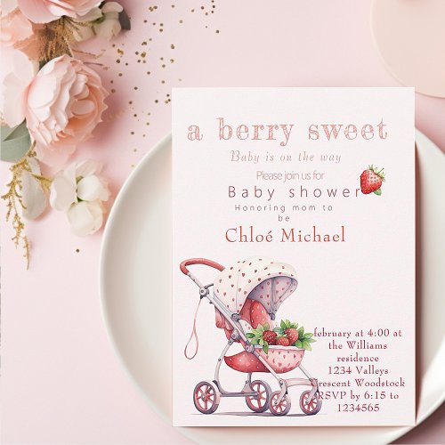 a berry sweet baby shower  invitation
