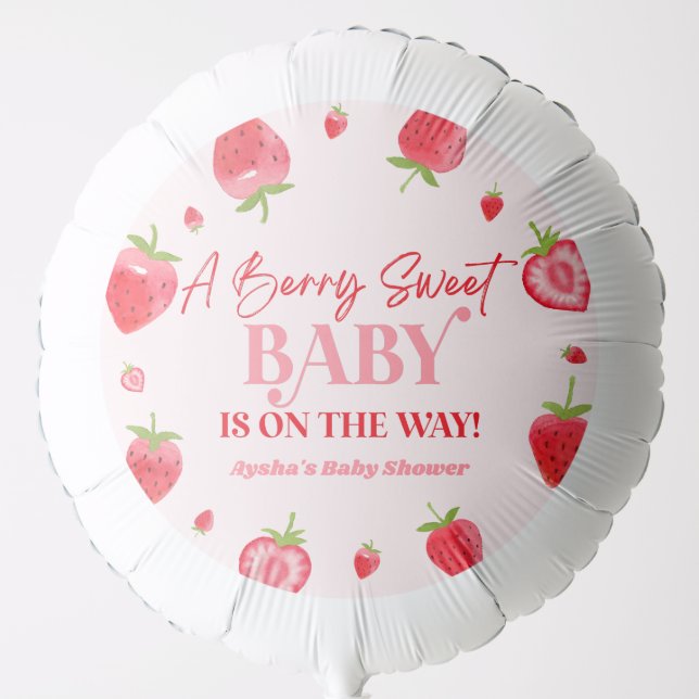 A Berry Sweet Baby Strawberry Baby Shower Balloon (Front)
