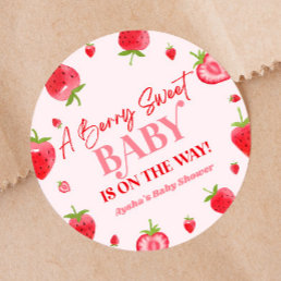 A Berry Sweet Baby Strawberry Baby Shower Classic Round Sticker