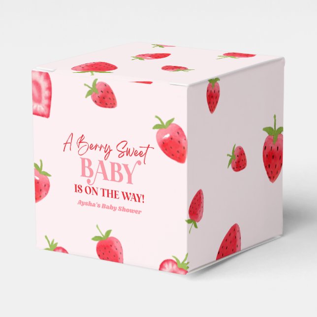 A Berry Sweet Baby Strawberry Baby Shower Favor Boxes (Front Side)