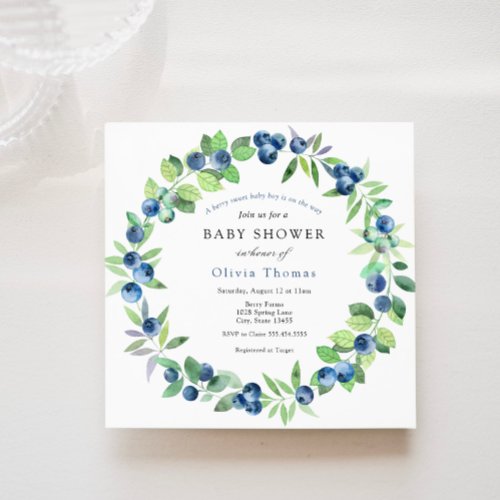 A Berry Sweet Blueberry Baby Shower Invitation