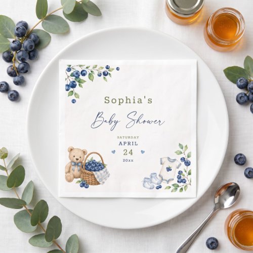 A Berry Sweet Blueberry Cute Blue Watercolor Napkins