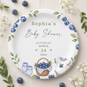 A Berry Sweet Blueberry Cute Blue Watercolor Paper Plates