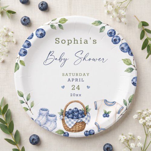 A Berry Sweet Blueberry Cute Blue Watercolor Paper Plates