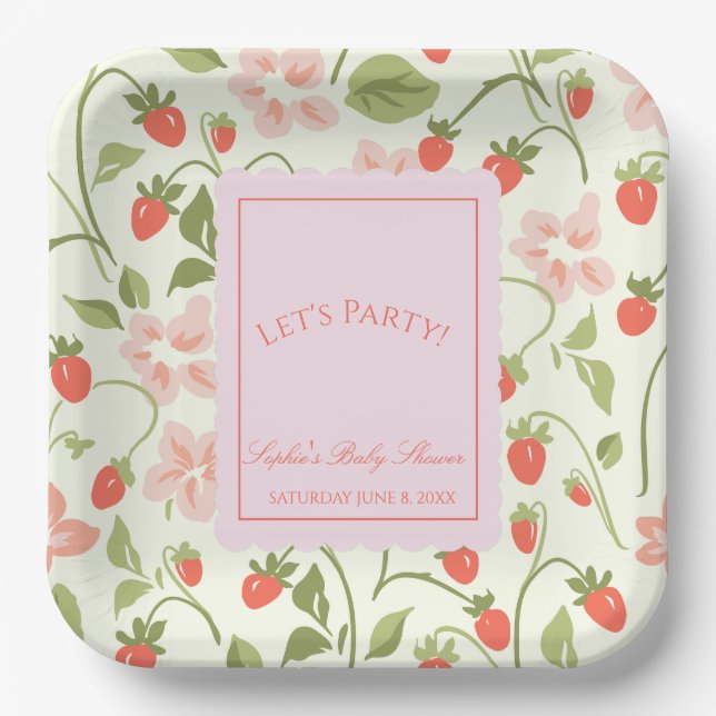 A berry sweet girl is on the way Baby Shower Paper Plates (Front)