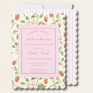 A berry sweet girl strawberry scalloped invitation
