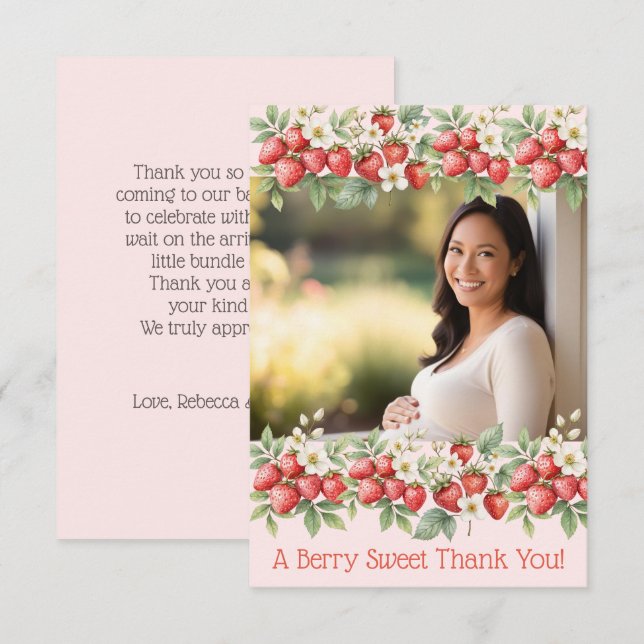 A Berry Sweet Photo Strawberry Frame Thank You Card (Front/Back)