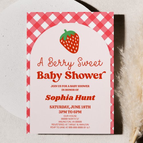 A Berry Sweet Red Pink Strawberry Baby Shower Invitation