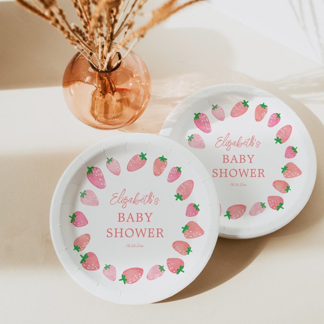 A Berry Sweet Strawberry Baby Shower Paper Plates (Creator Uploaded)