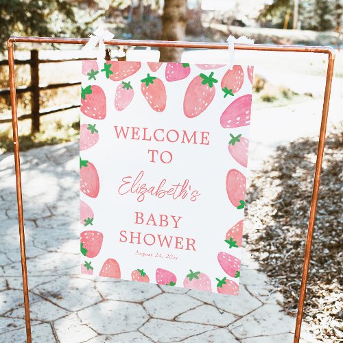 A Berry Sweet Strawberry Baby Shower Welcome Poster