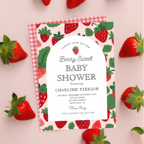 A Berry Sweet Strawberry Pink  Baby Shower   Invitation