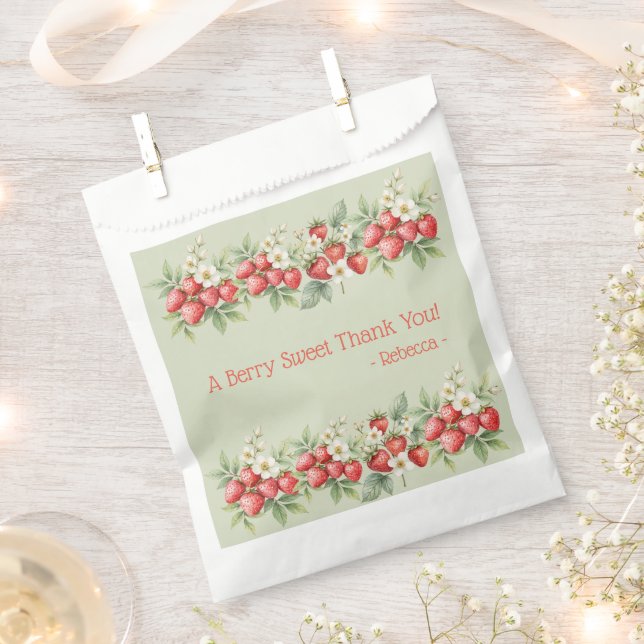 A Berry Sweet Thank You Strawberries Blossom Favor Bag (Clipped)