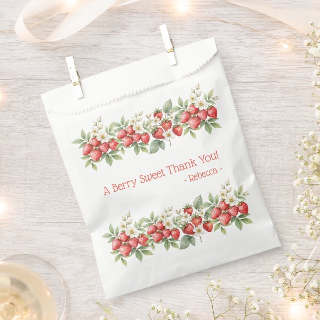 A Berry Sweet Thank You Strawberries Blossom Favor Bag (Clipped)