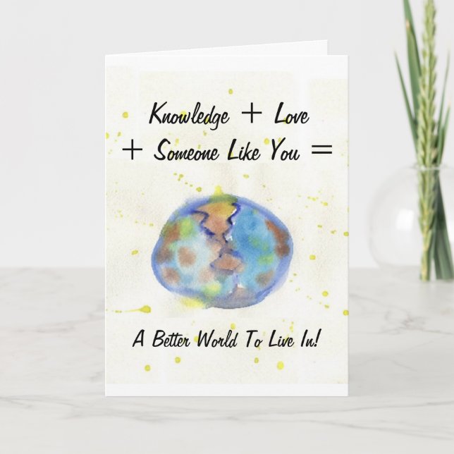 A Better World Watercolor Earth Graduation  Card (Front)