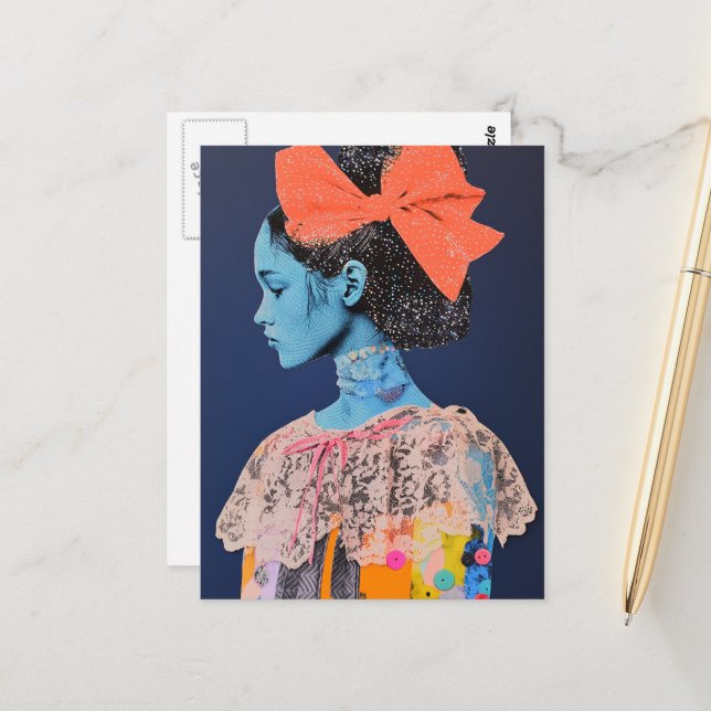 A big bow in her hair lady Collage Postcard (Front/Back In Situ)