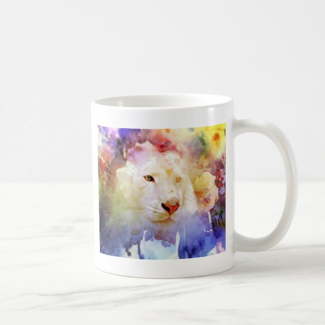 A Big Cat in a Floral Grunge Field Coffee Mug (Right)
