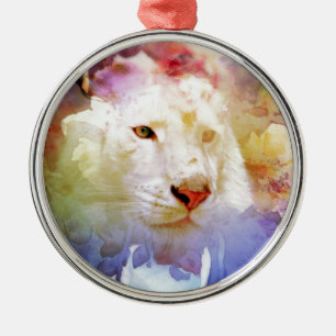 A Big Cat in a Floral Grunge Field Metal Ornament
