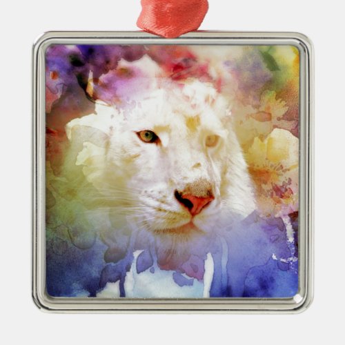 A Big Cat in a Floral Grunge Field Metal Ornament