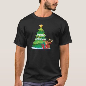 A Big Christmas Tree Beside The Reindeer Hugging T T-shirt by GraphicsRF at Zazzle